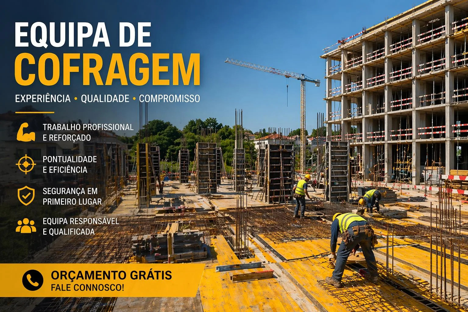 Equipa em obra durante execução de cofragem